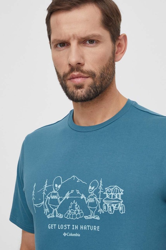 Columbia t-shirt bawełniany Explorers Canyon nadruk turkusowy 2036441