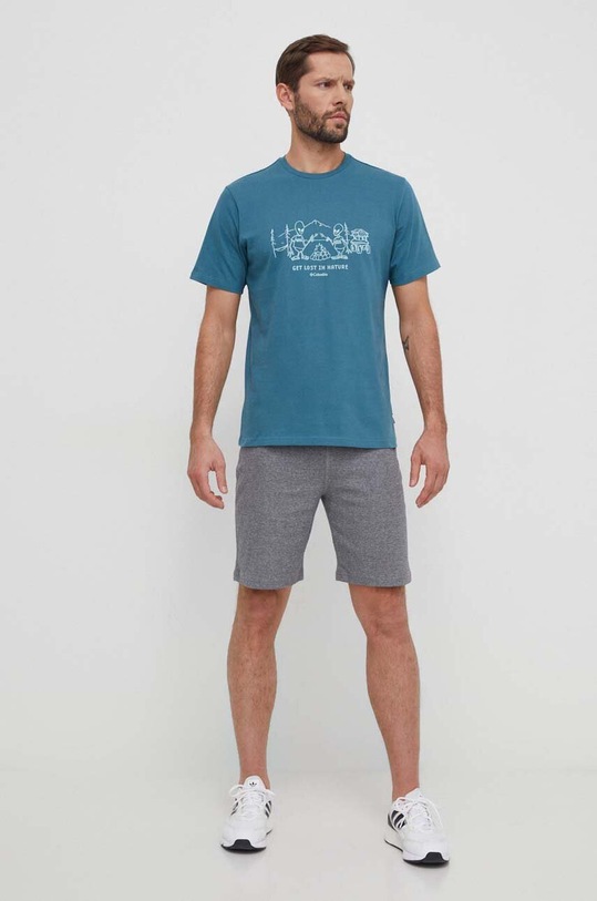 Columbia t-shirt bawełniany Explorers Canyon 2036441 turkusowy SS25