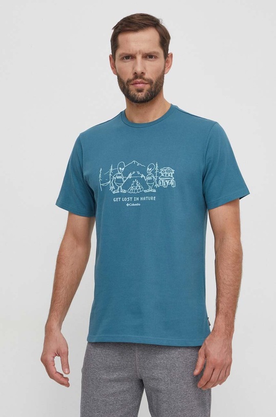 Columbia t-shirt bawełniany Explorers Canyon turkusowy 2036441
