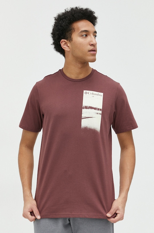 Columbia t-shirt bawełniany Explorers Canyon 2036441 bordowy SS25