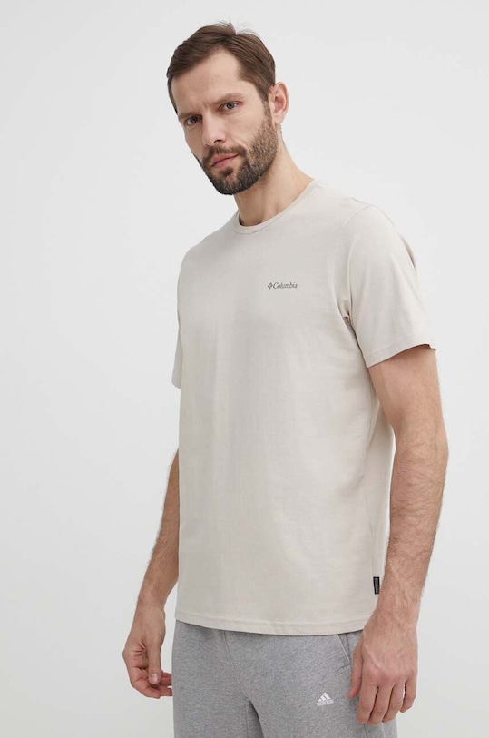 Columbia t-shirt bawełniany Explorers Canyon beżowy 2036451
