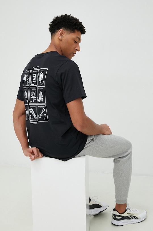 Βαμβακερό μπλουζάκι Columbia εμπριμέ μαύρο 2036451