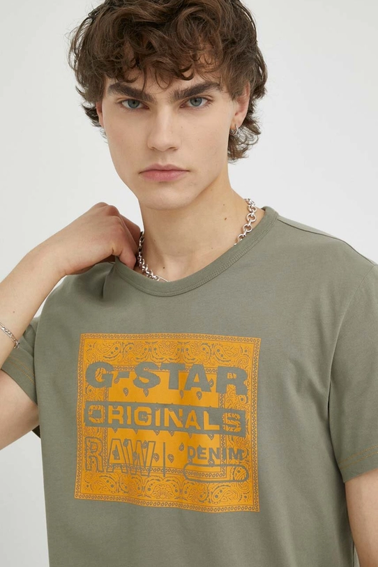 G-Star Raw t-shirt bawełniany nadruk zielony D23158.336