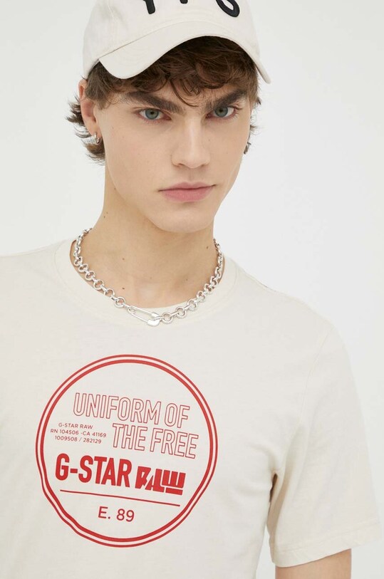G-Star Raw t-shirt bawełniany nadruk beżowy D23159.D367