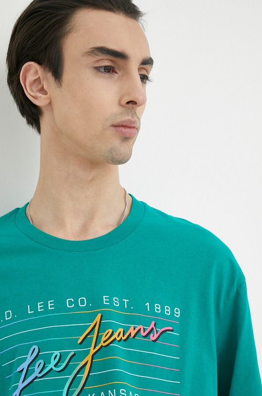 Lee t-shirt bawełniany zielony LL09FEA12