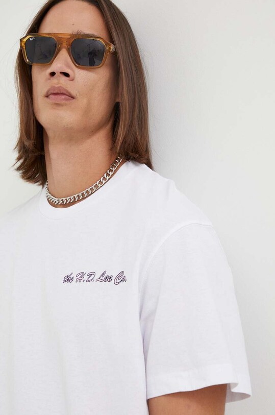 Lee t-shirt bawełniany biały LL42FELJ