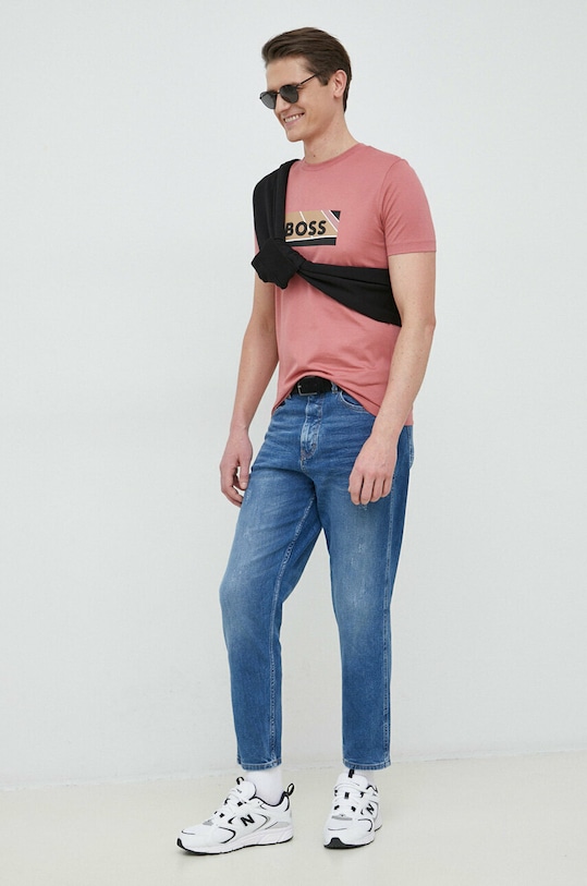 BOSS t-shirt bawełniany 50486210 różowy SS23