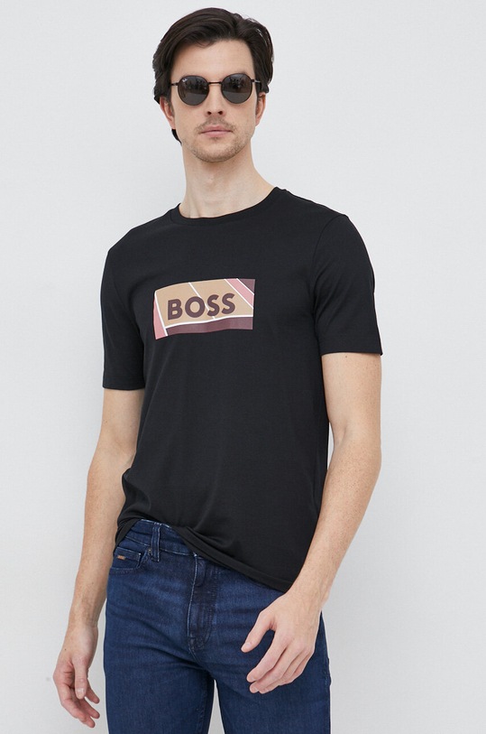 BOSS t-shirt bawełniany nadruk czarny 50486210