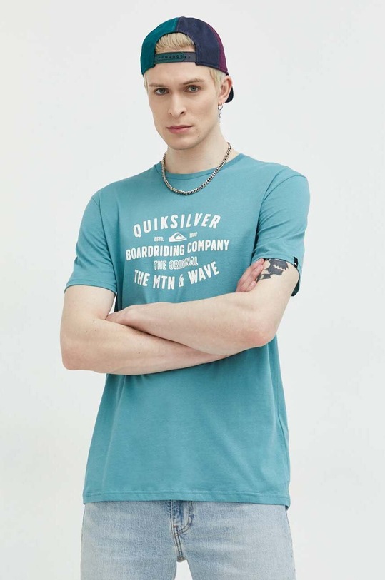 Quiksilver t-shirt bawełniany nadruk turkusowy EQYZT07218