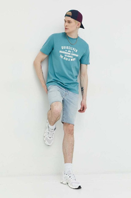 Quiksilver t-shirt bawełniany EQYZT07218 turkusowy SS23