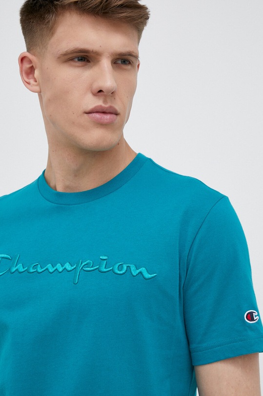 Champion t-shirt bawełniany turkusowy 218490