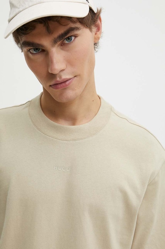 Bavlněné tričko HUGO hladký béžová 50488330