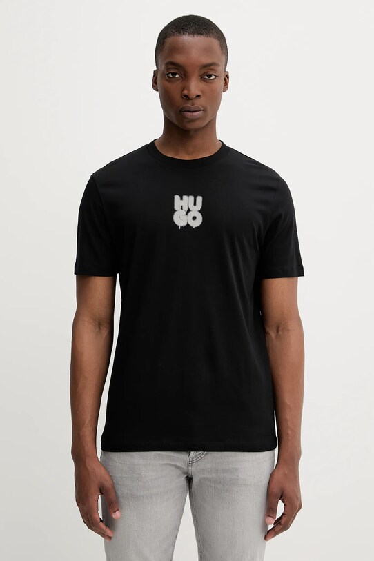 Bavlněné tričko HUGO slim černá 50488904
