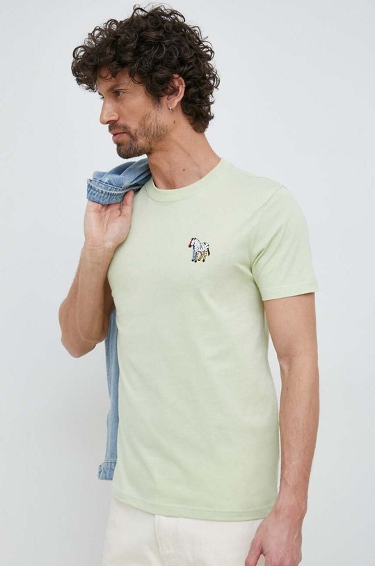 Памучна тениска PS Paul Smith вталена зелен M2R.010R.KP3824