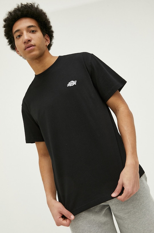 Βαμβακερό μπλουζάκι Dickies απλικέ μαύρο DK0A4YAIBLK1