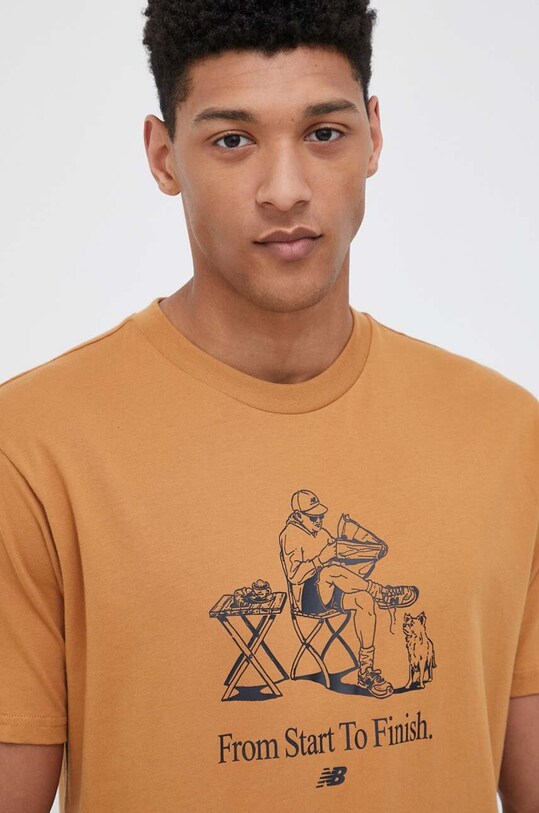 New Balance t-shirt bawełniany brązowy MT31560TOB