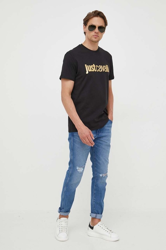 Just Cavalli t-shirt bawełniany 74OBHF00.CJ200 czarny SS23