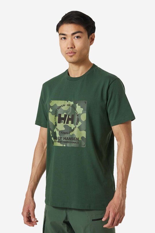Helly Hansen t-shirt bawełniany nadruk zielony 53976