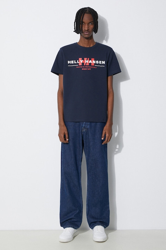 Βαμβακερό μπλουζάκι Helly Hansen 53936 σκούρο μπλε AW24