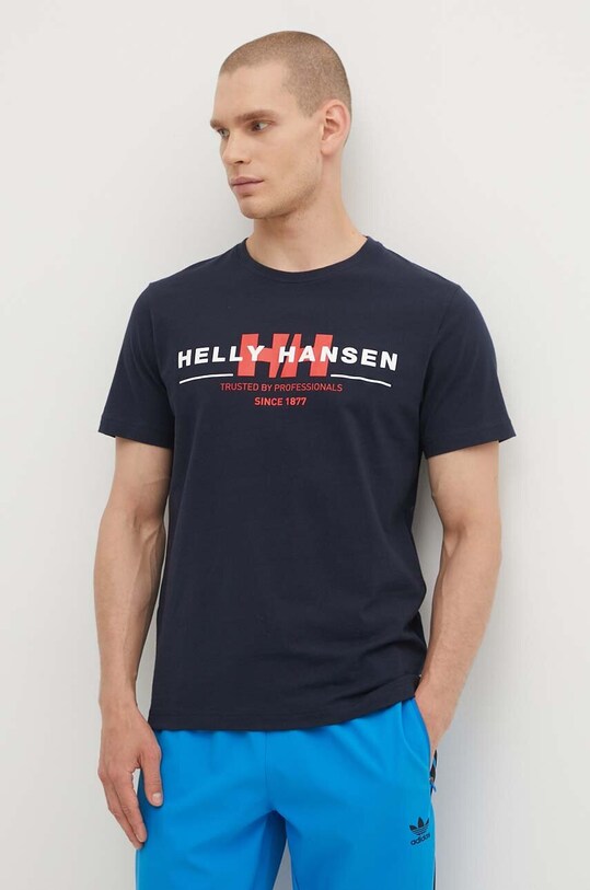Bavlnené tričko Helly Hansen tmavomodrá 53936
