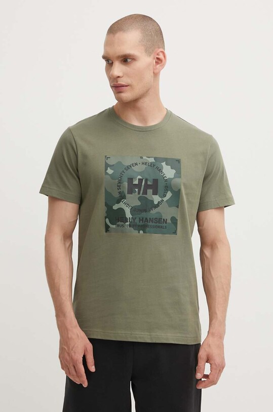 Бавовняна футболка Helly Hansen зелений 53936