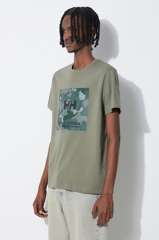 Хлопковая футболка Helly Hansen зелёный 53936