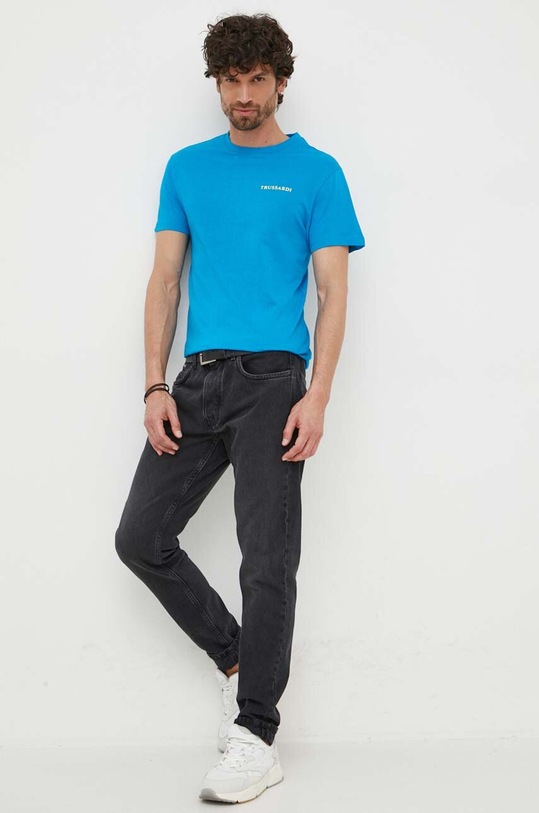 Βαμβακερό μπλουζάκι Trussardi TRU1MTS02 μπλε SS23