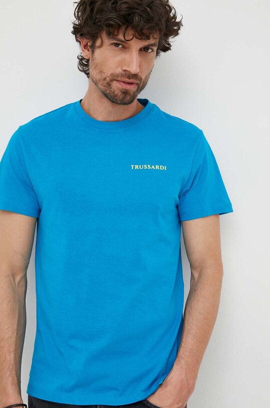 Trussardi t-shirt bawełniany niebieski TRU1MTS02