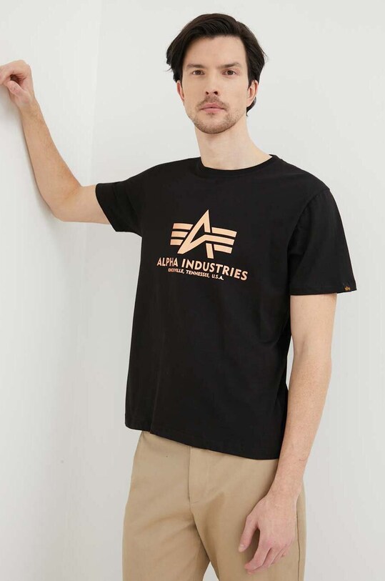 Βαμβακερό μπλουζάκι Alpha Industries βαμβάκι μαύρο 100501FP.365