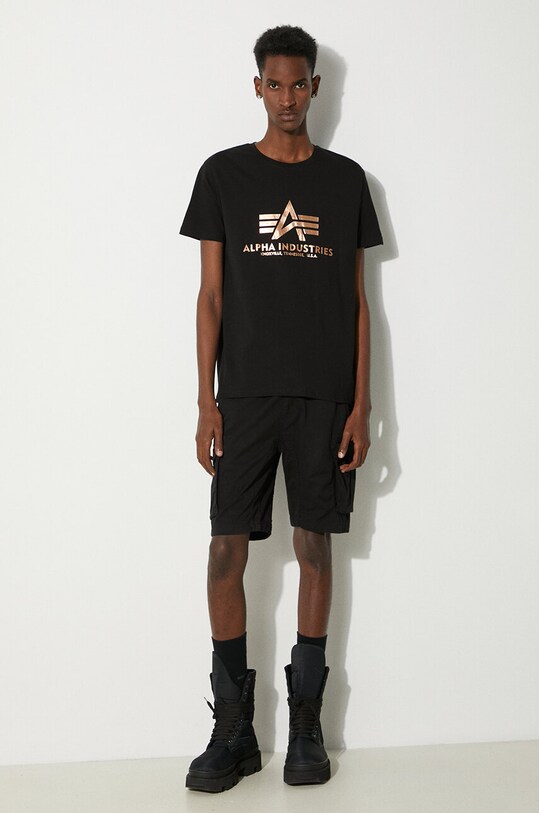 Bavlnené tričko Alpha Industries Basic T-Shirt Foil Print 100501FP.365 čierna SS23
