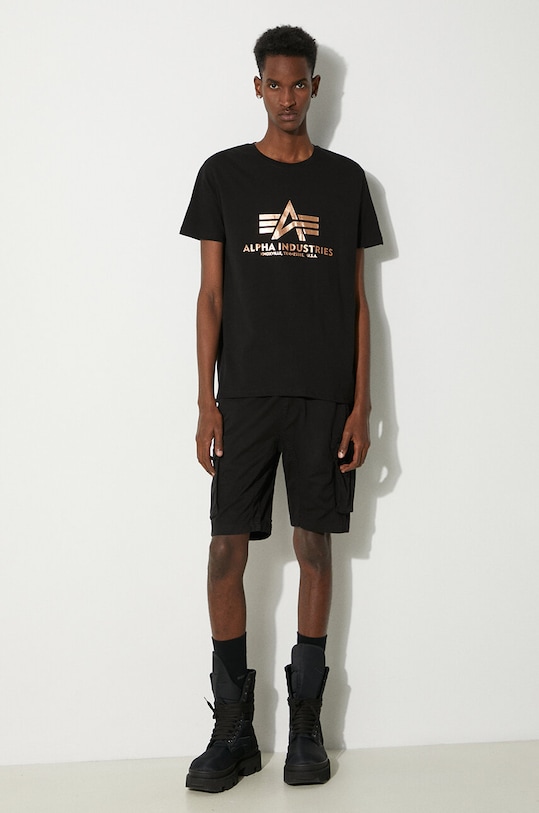 Alpha Industries cotton t-shirt Basic T-Shirt Foil Print 100501FP.365 black SS23