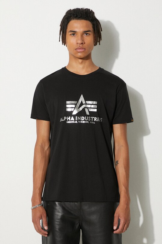 Βαμβακερό μπλουζάκι Alpha Industries κανονικό μαύρο 100501FP.530