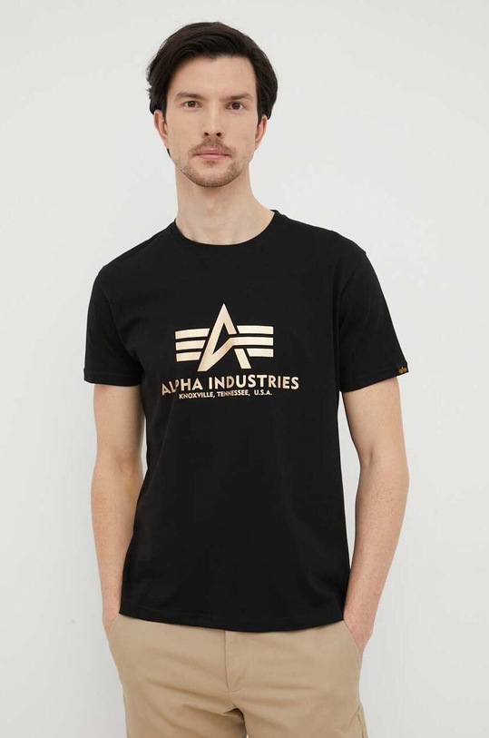 Alpha Industries t-shirt bawełniany Basic T-Shirt Foil Print nadruk czarny 100501FP.583