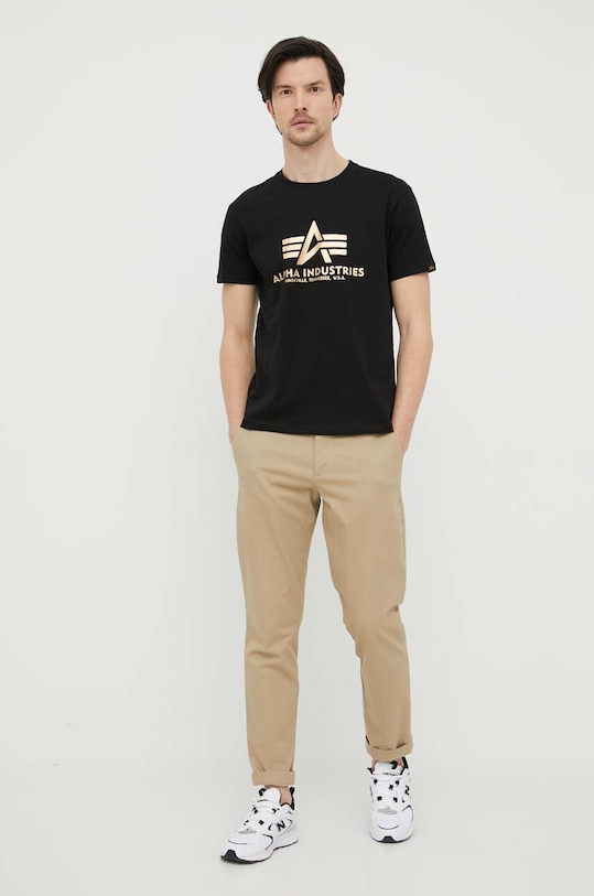 Alpha Industries pamut póló Basic T-Shirt Foil Print 100501FP.583 fekete SS25