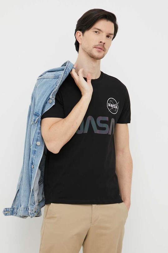 Хлопковая футболка Alpha Industries хлопок чёрный 178501RR.03