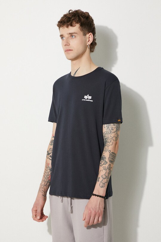 Oblečenie Bavlnené tričko Alpha Industries Basic T Small Logo 188505.07 tmavomodrá