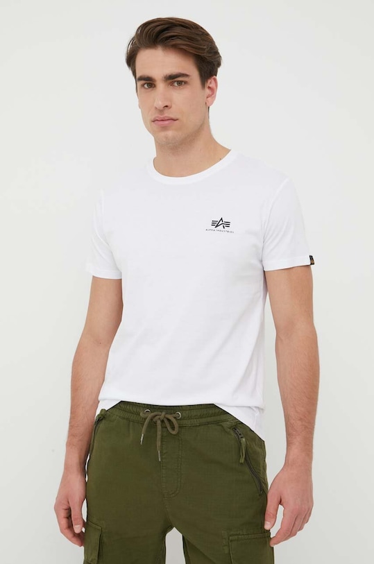 Bavlněné tričko Alpha Industries Basic T Small Logo potisk bílá 188505.09