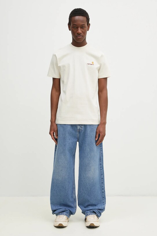 Памучна тениска Carhartt WIP American Script бежов I029956