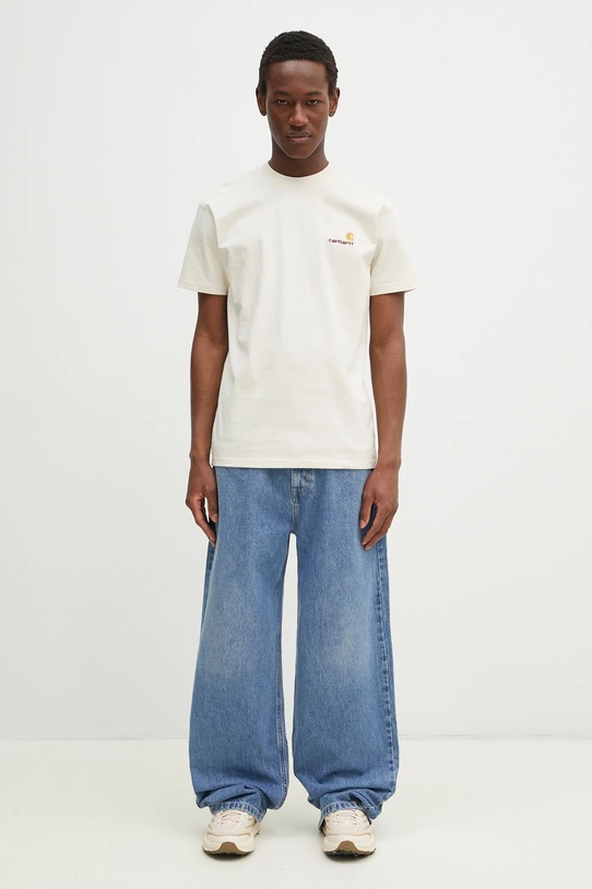 Хлопковая футболка Carhartt WIP American Script бежевый I029956