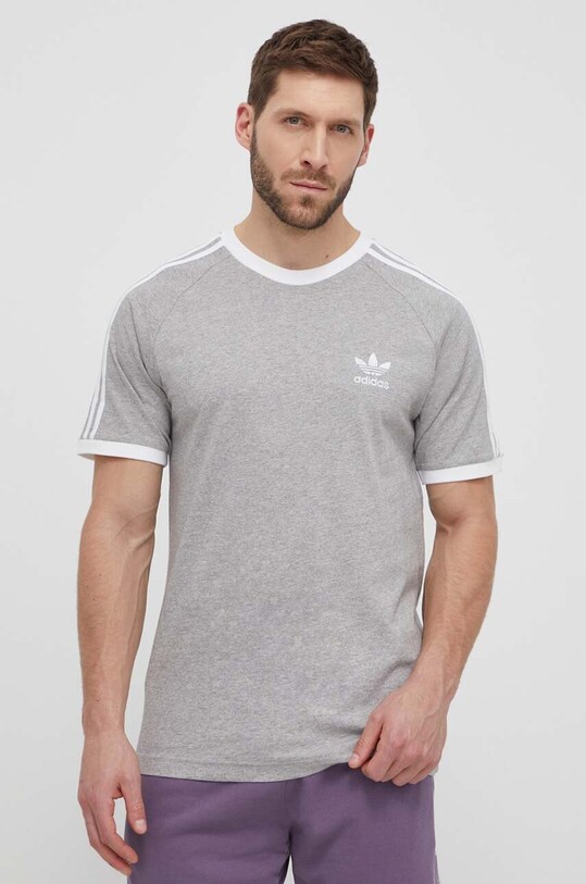 Памучна тениска adidas Originals Adicolor 3-Stripes сив IA4848