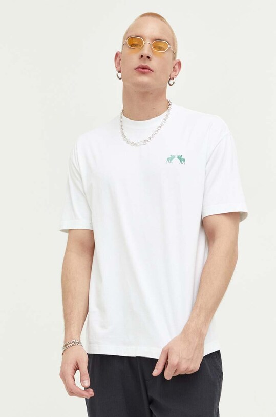 Βαμβακερό μπλουζάκι Abercrombie & Fitch απλικέ λευκό KI124.3434.100
