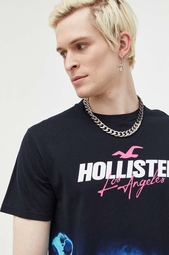 Hollister Co. t-shirt bawełniany wzorzyste czarny KI323.3036.908
