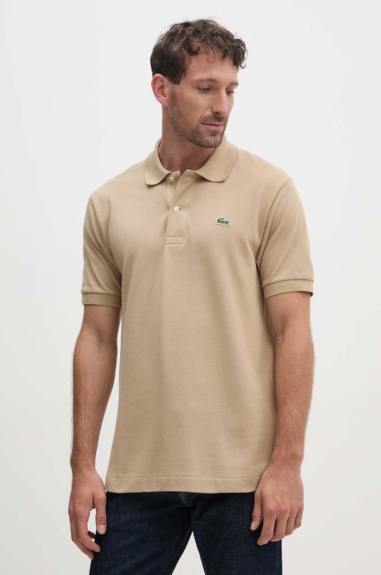 Bombažen polo Lacoste Koszulka Lacoste Polo Classic Fit L1212 02S Brez vzorca rjava L1212.02S