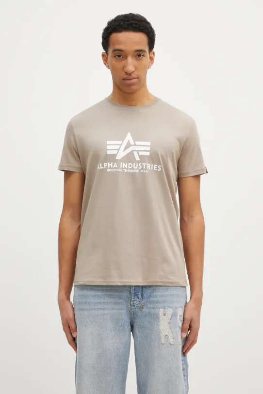 Хлопковая футболка Alpha Industries Basic T-Shirt печать бежевый 100501.679