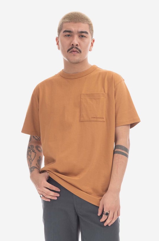 New Balance tricou din bumbac uni portocaliu MT23567TOB