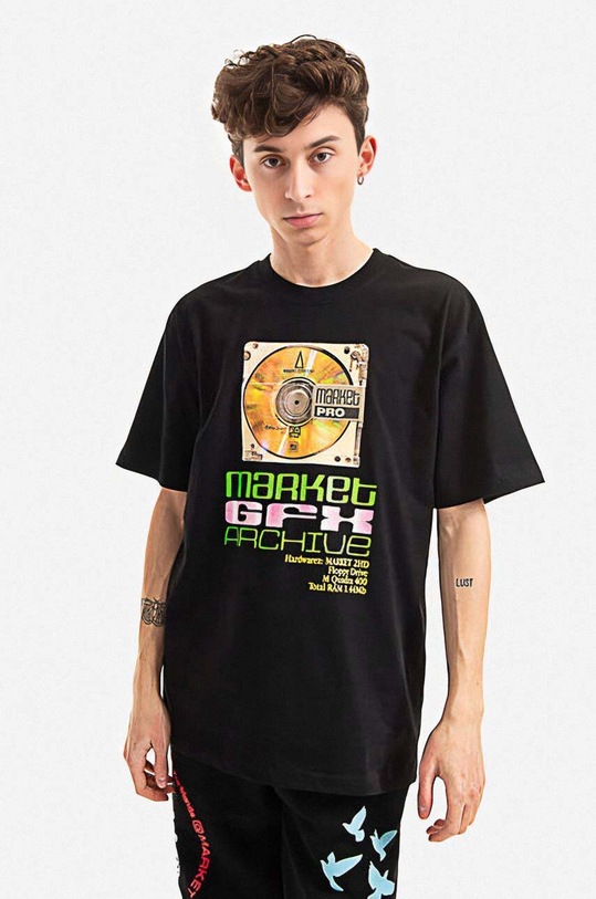 Market cotton t-shirt all-over print black 399000993