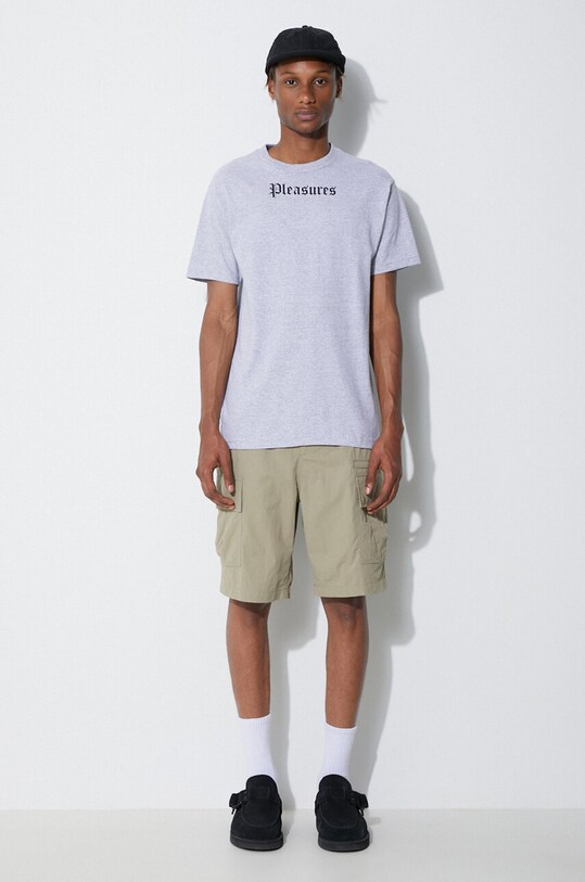 PLEASURES cotton t-shirt P23SU057 gray SS23