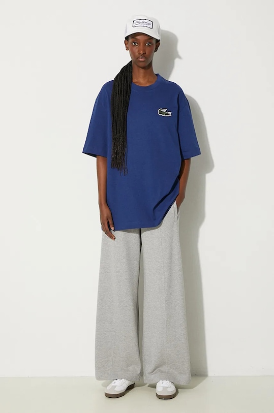 Bavlněné tričko Lacoste TH0062 námořnická modř