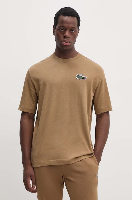 Lacoste tricou din bumbac imprimeu maro TH0062