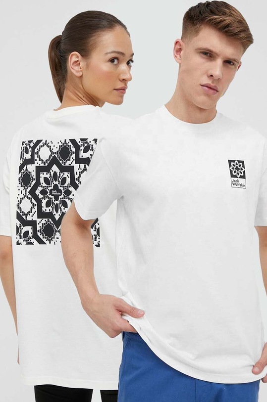 Jack Wolfskin t-shirt bawełniany 10 nadruk beżowy 1809081